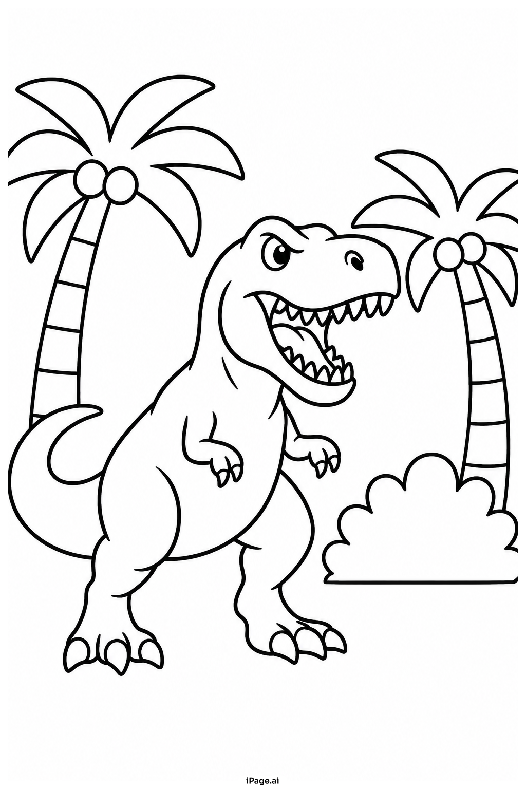 ヤシの木とティラノサウルスの塗り絵ページ