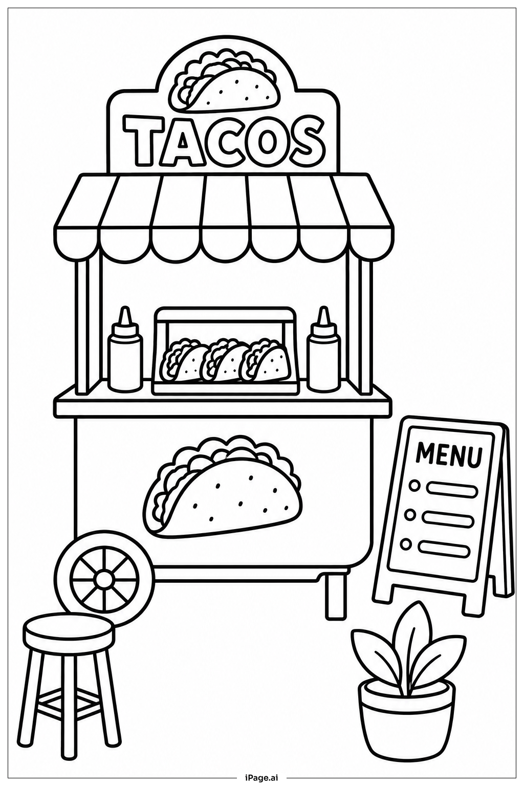 Taco Stand Food Cart Coloring Page