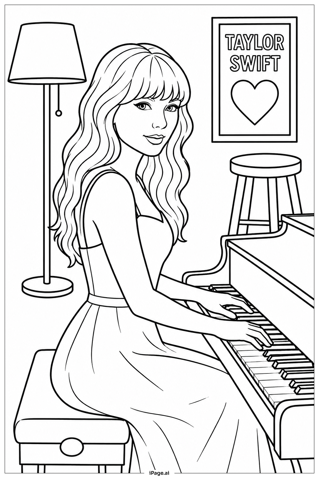 Página para colorear de Taylor Swift en el piano