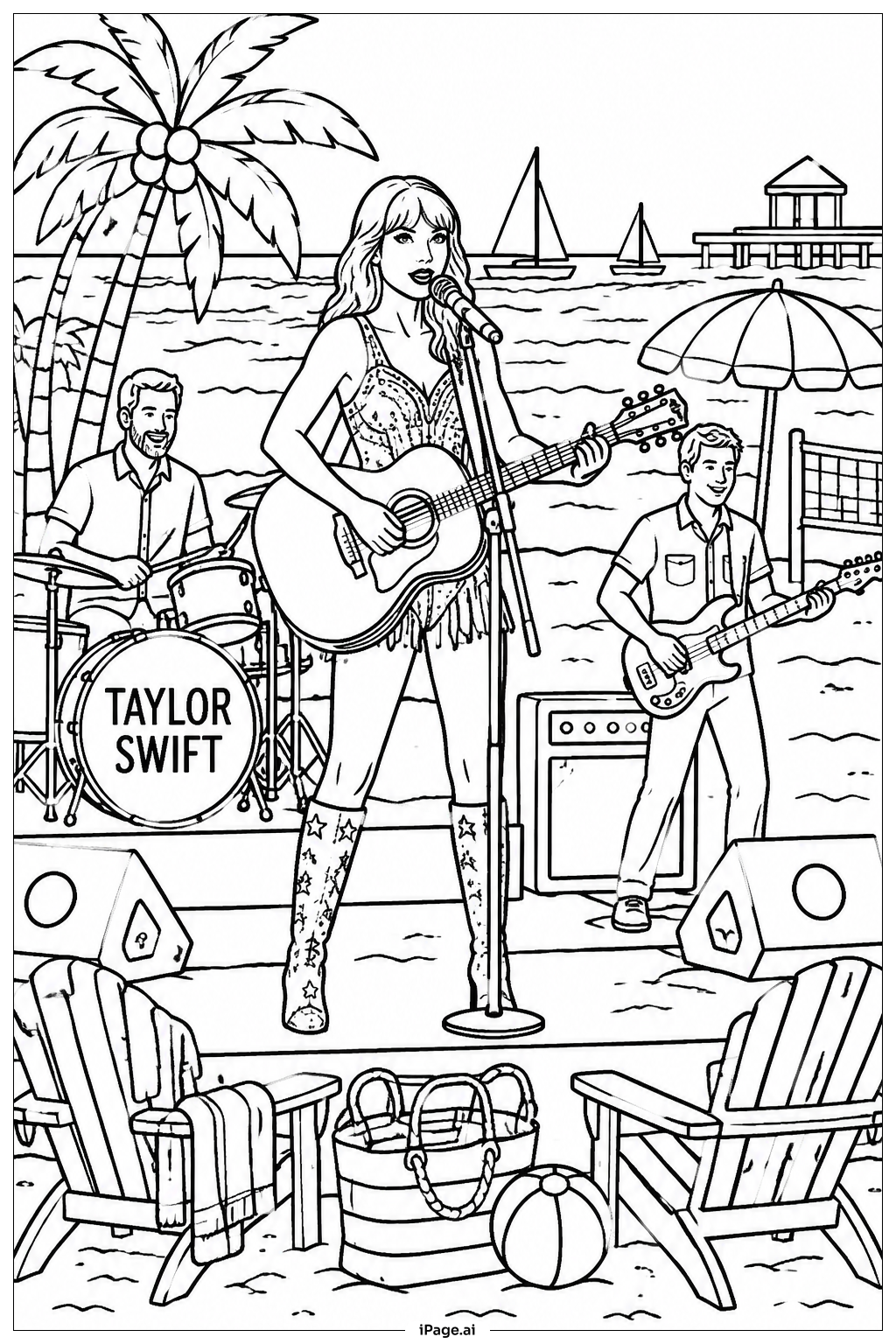  Página para colorir de Concerto na Praia de Taylor Swift 