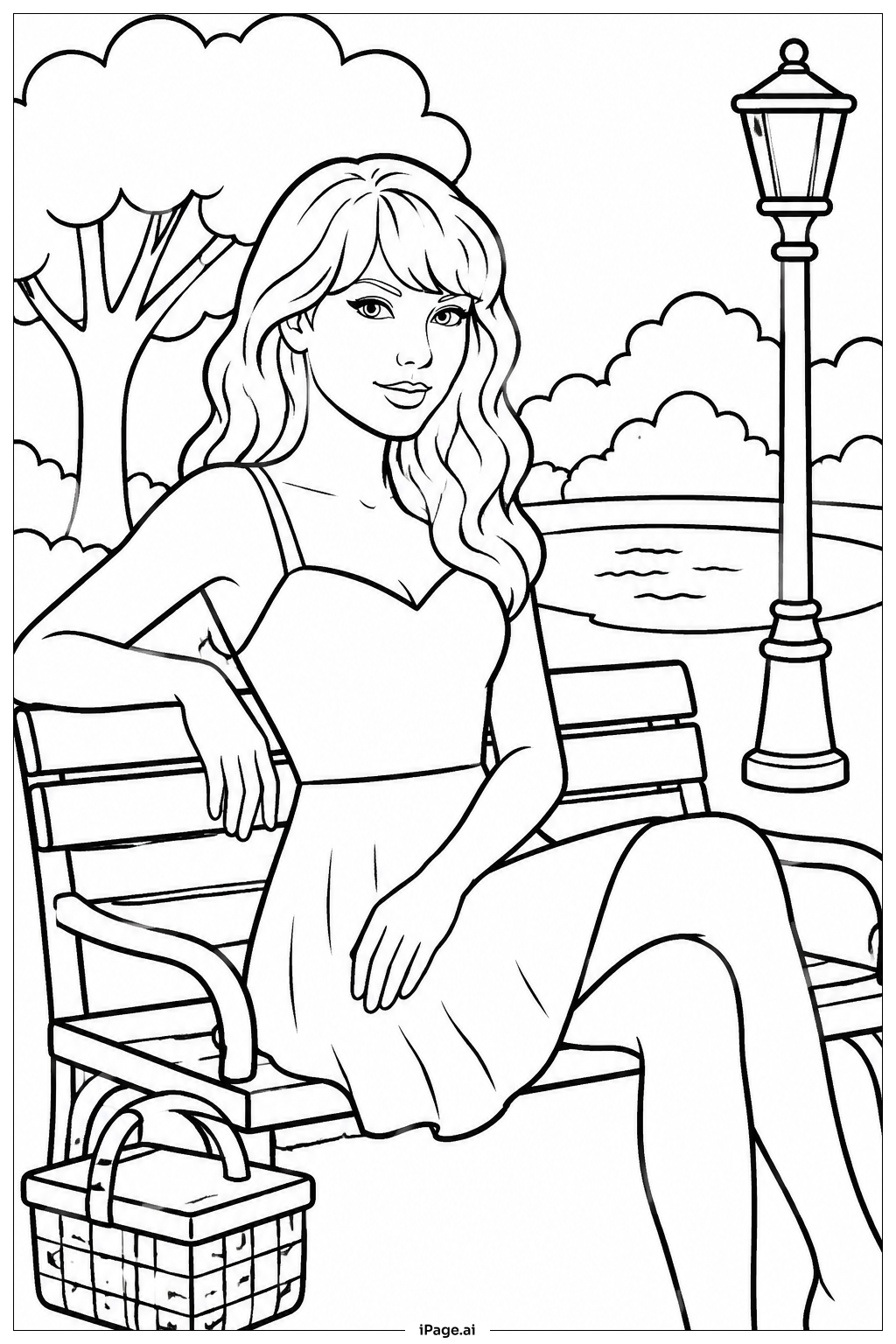 Página para colorear de Taylor Swift en el parque