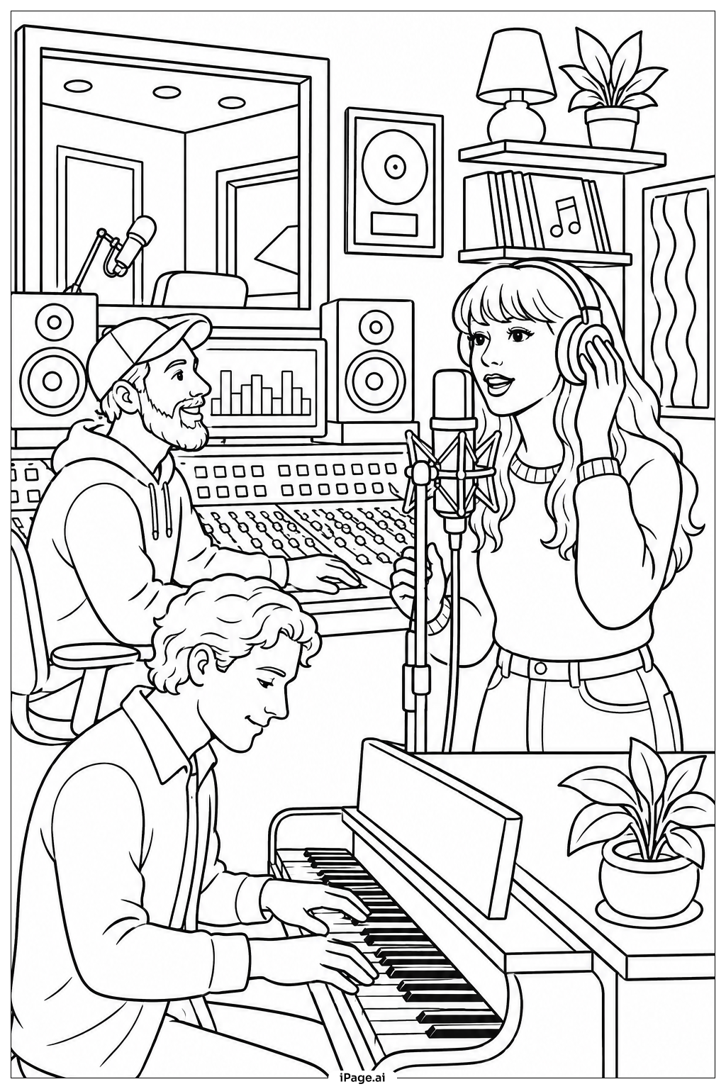 Página para colorear de Taylor Swift En Sesión De Grabación En El Estudio 