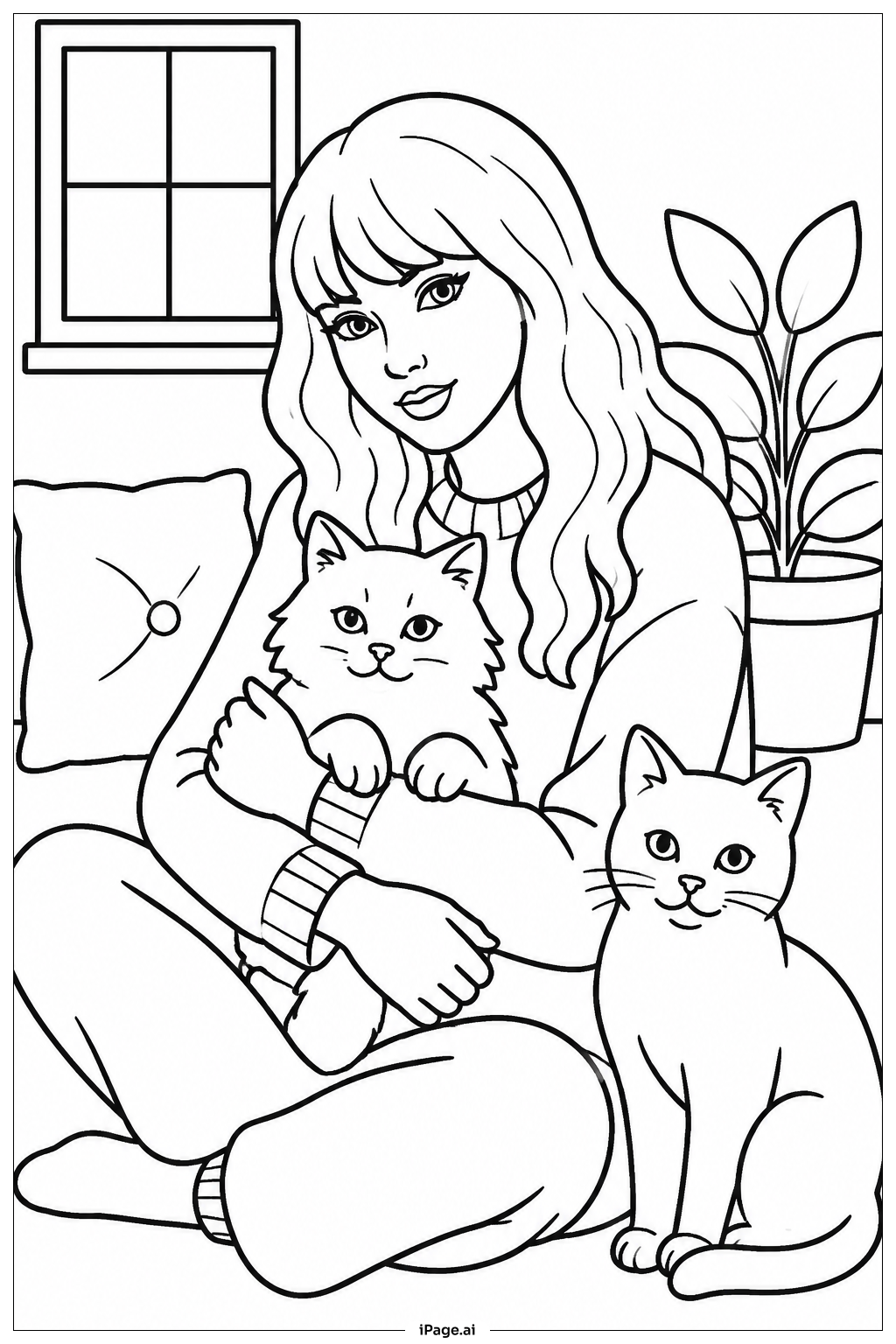  テイラー・スウィフトと猫たちの塗り絵ページ 