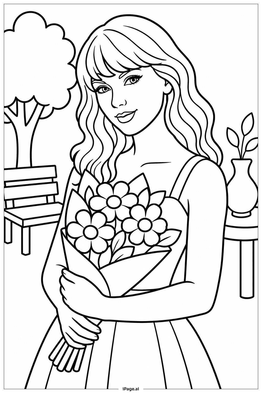  Taylor Swift With Flowers Coloring Page 