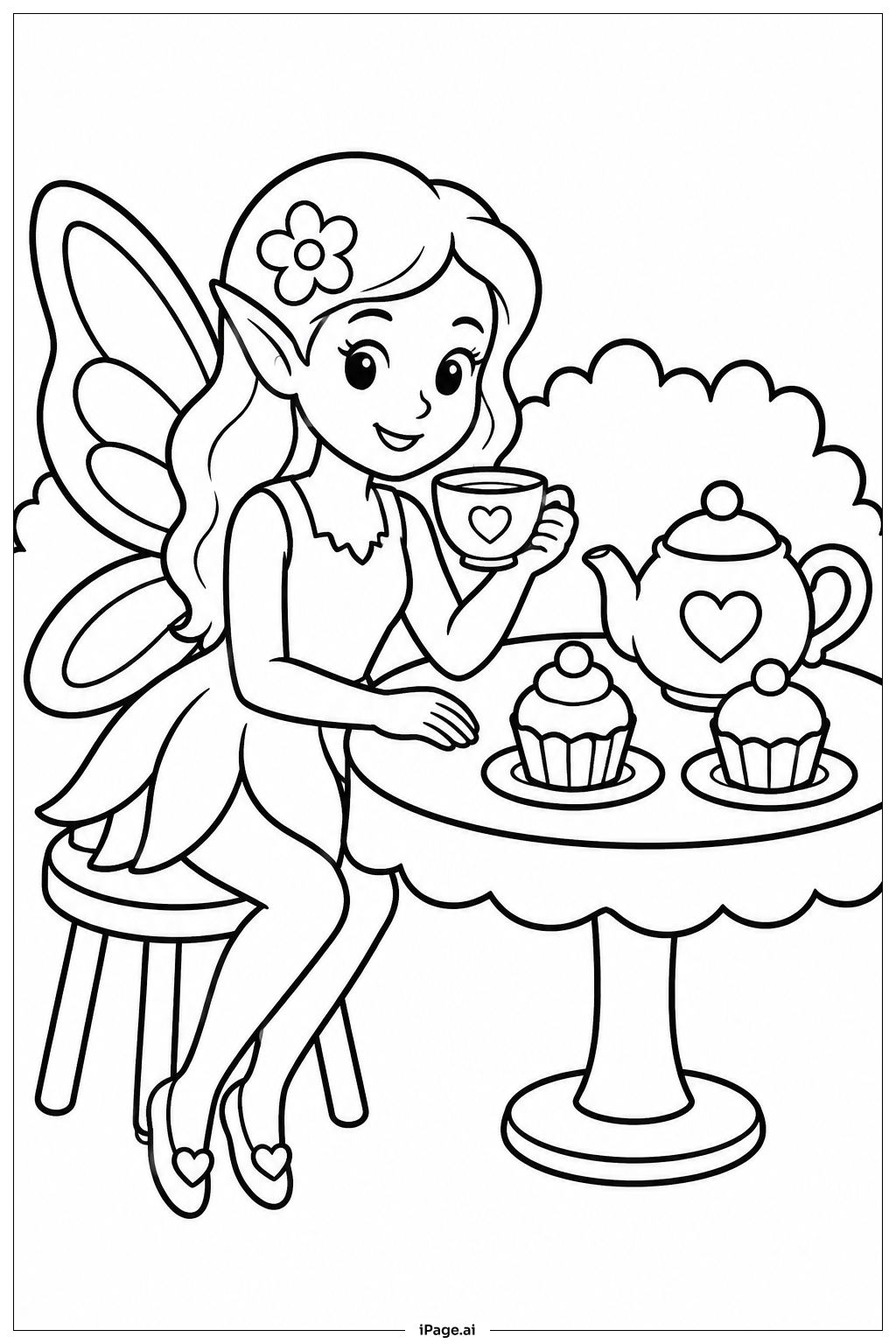  Tea Party Fairy Coloring Page 