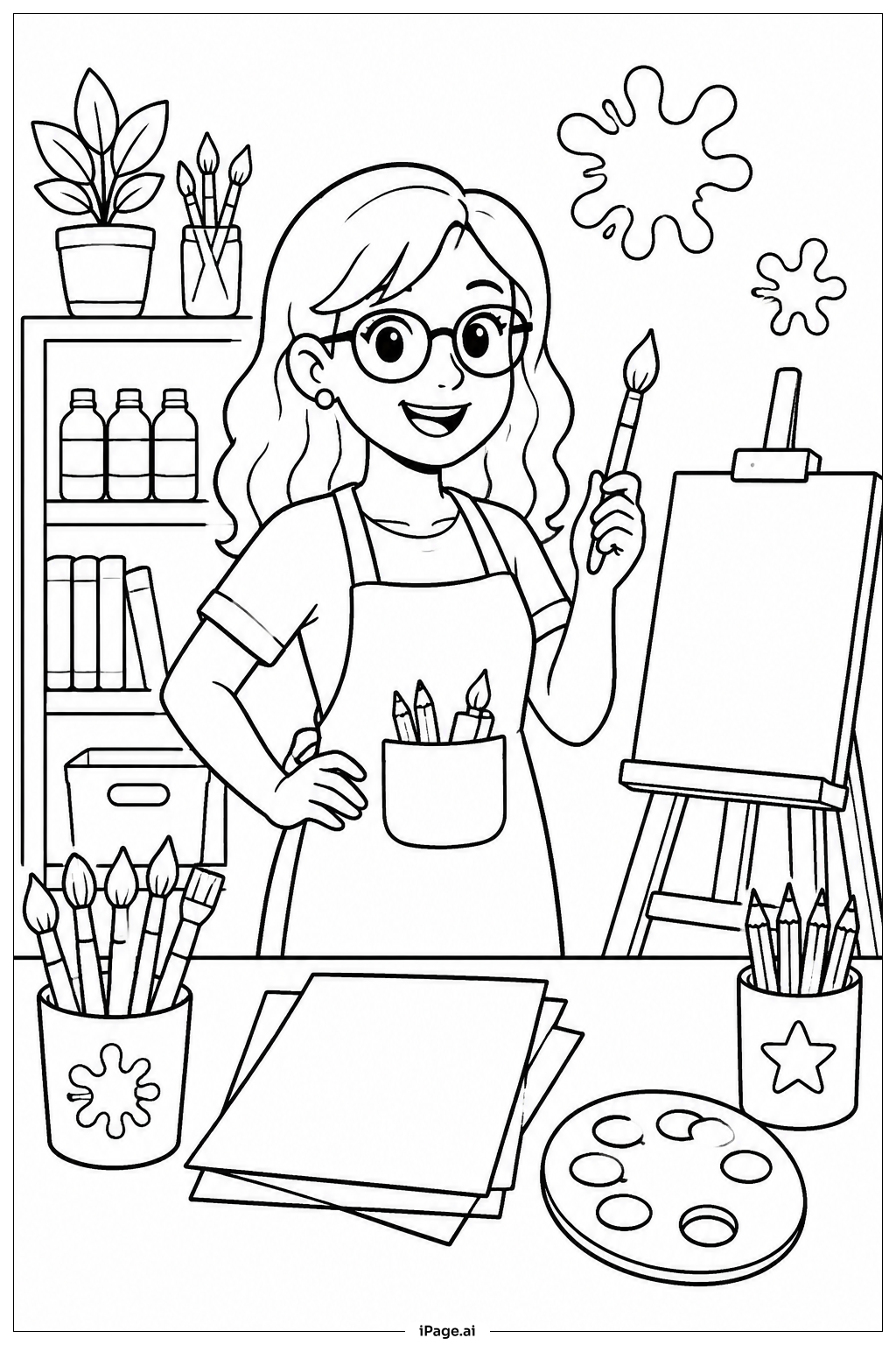  Página para colorear de Estación de arte para el Día de Agradecimiento al Profesor 