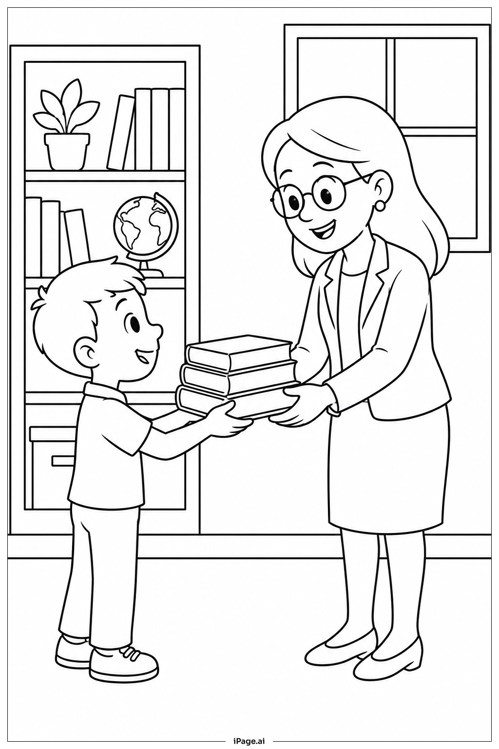  Página para colorear de Regalo de pila de libros para el Día de Agradecimiento al Maestro 