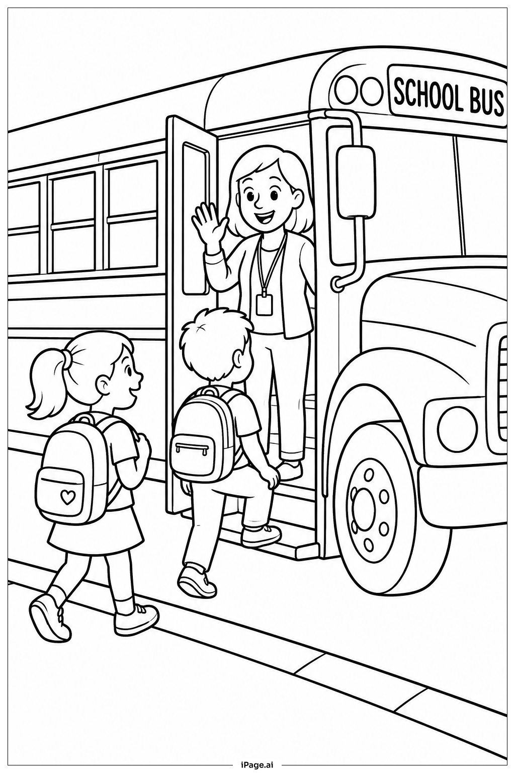  Página para colorear de Agradecimiento al maestro: paseo en autobús y saludo con la mano 