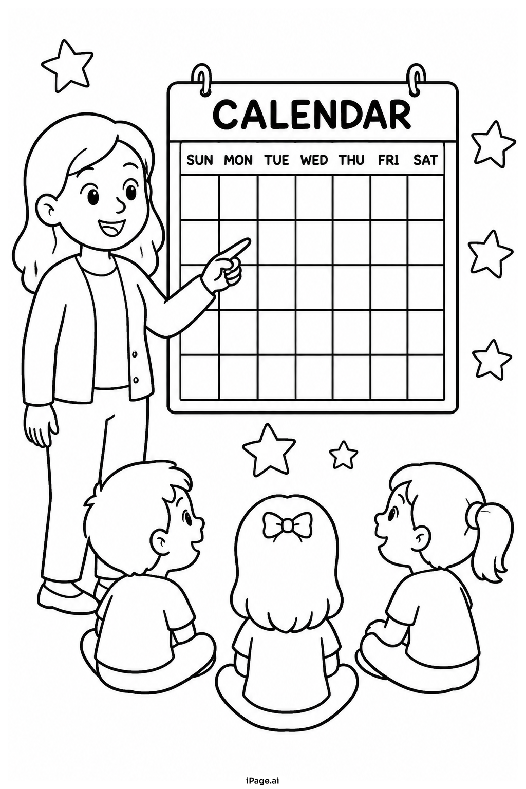  Página para colorear de Momento del calendario del agradecimiento al maestro 