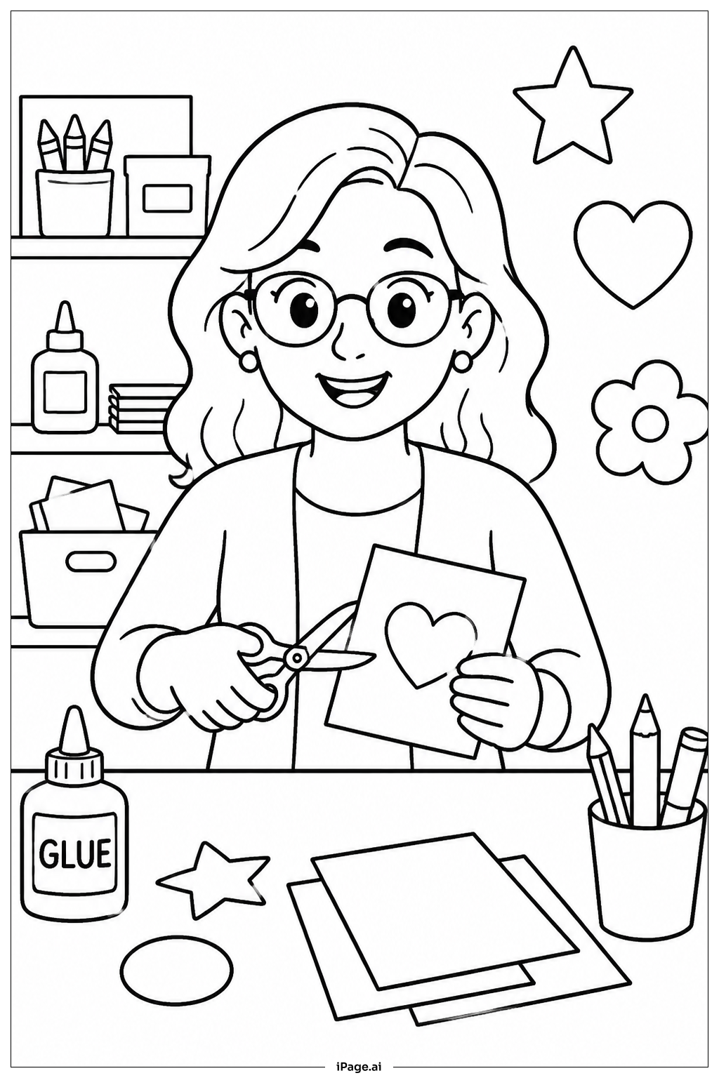 Página para colorear de Mesa de manualidades para el Día de Agradecimiento al Profesor 