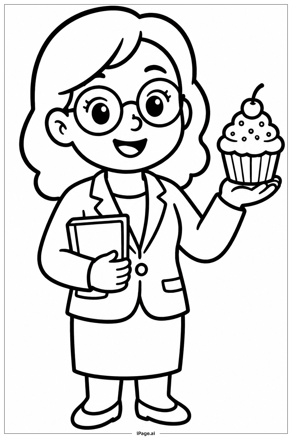  Página para colorear de Delicia de cupcake para agradecer al maestro 