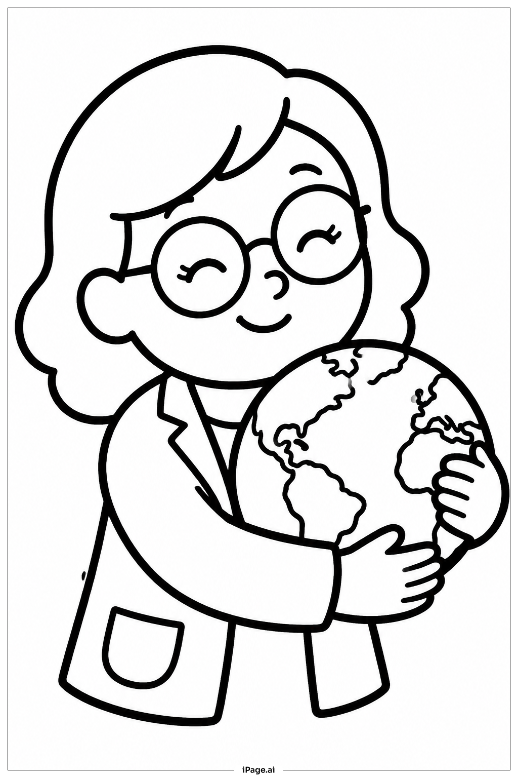  Página para colorear de Agradecimiento al profesor: abrazo al globo terráqueo 