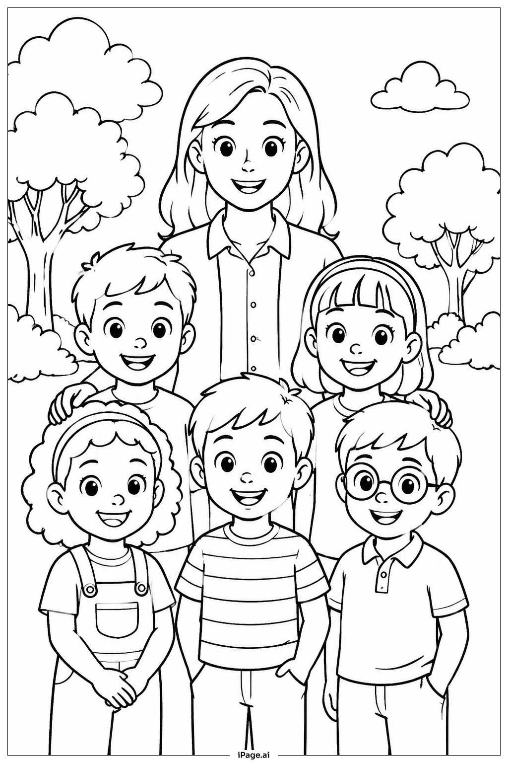  Página para colorear de Retrato grupal de agradecimiento al profesor 