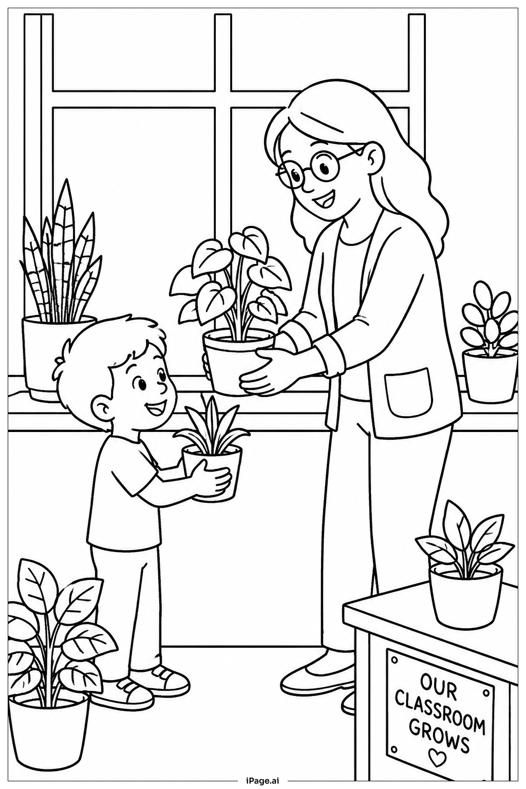  Página para colorear de Apreciación al Maestro Planta Aula 
