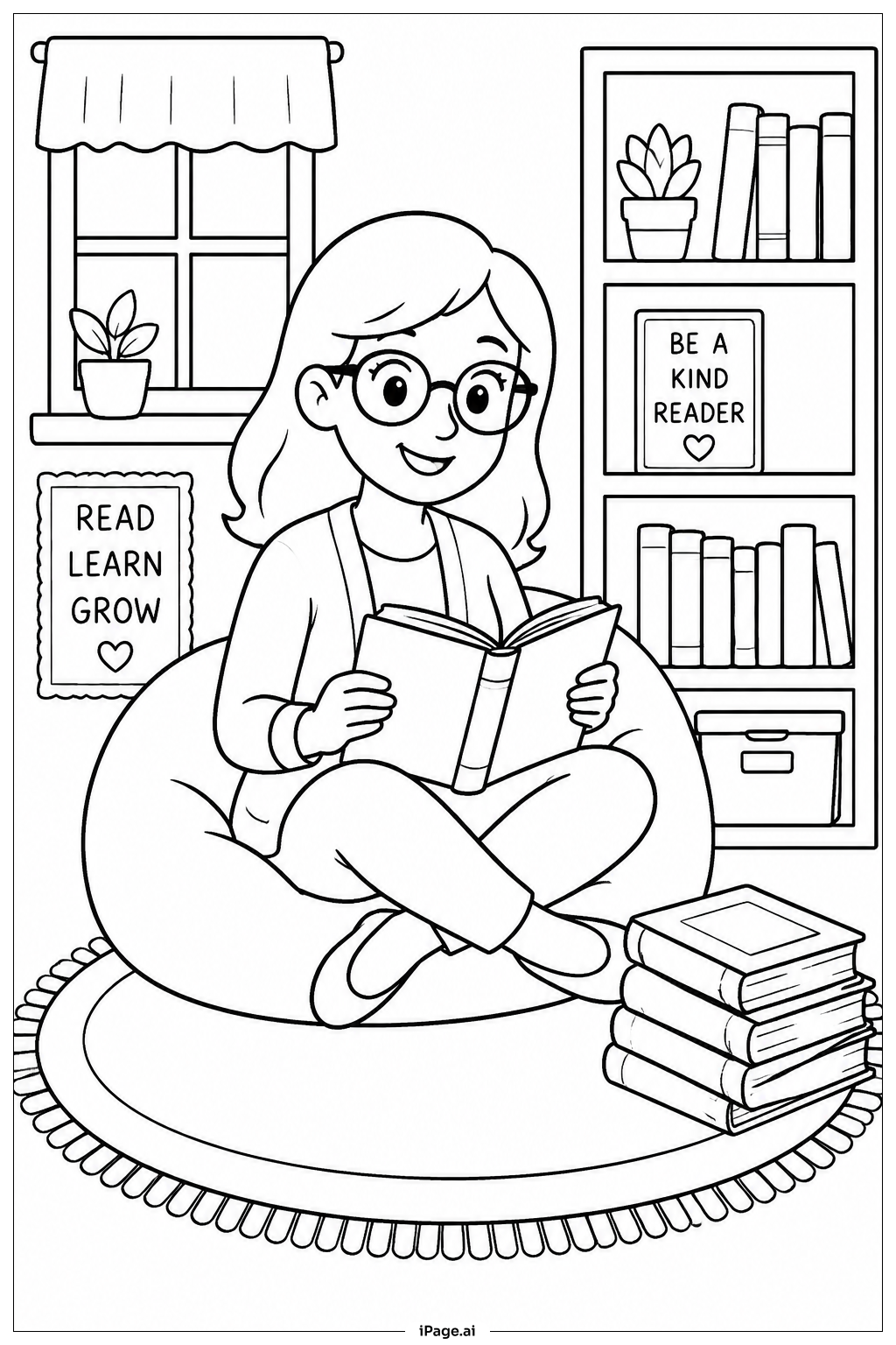  Página para colorear de Rincón de lectura para el Día de Agradecimiento al Maestro 