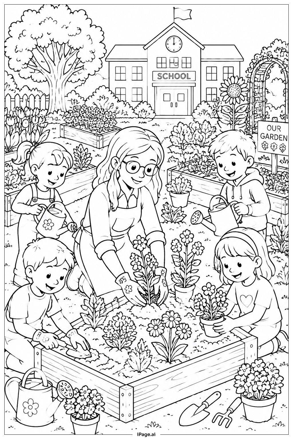  Página para colorear de Teacher Appreciation School Garden Festival 