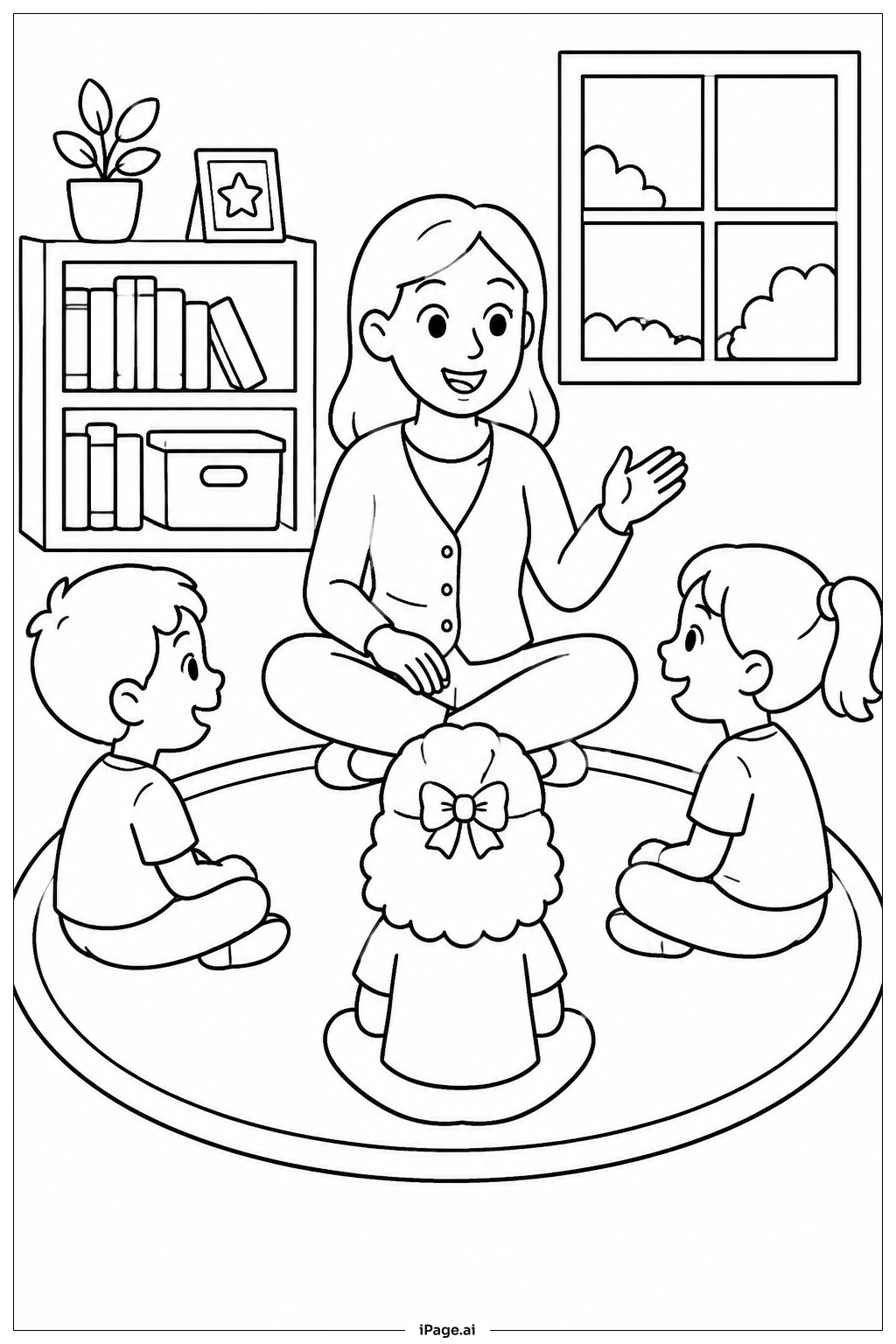  Página para colorear de Círculo de Historias de Agradecimiento al Profesor 