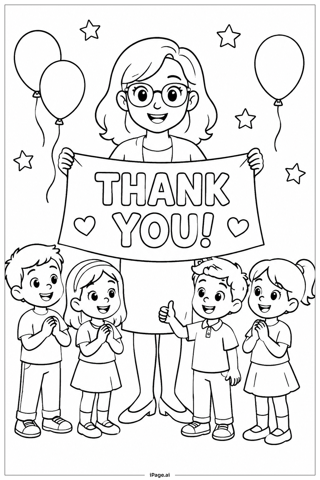  Página para colorear de Banner de agradecimiento para el Día de Apreciación al Maestro 