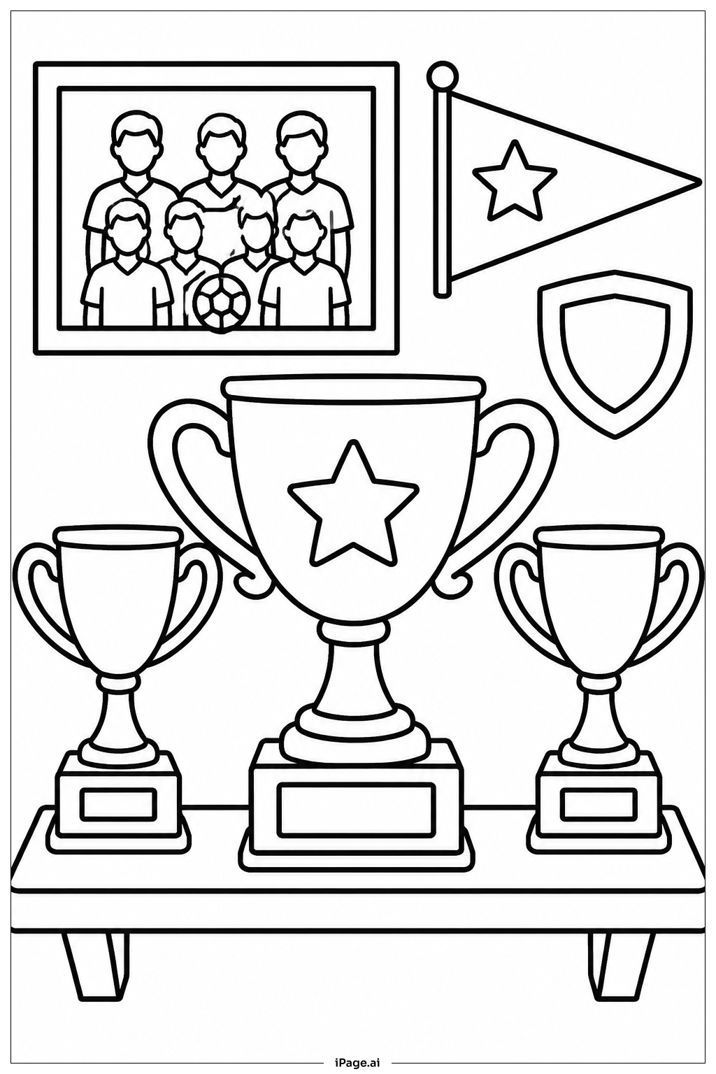 Página para colorear de Trofeo de equipo en estante