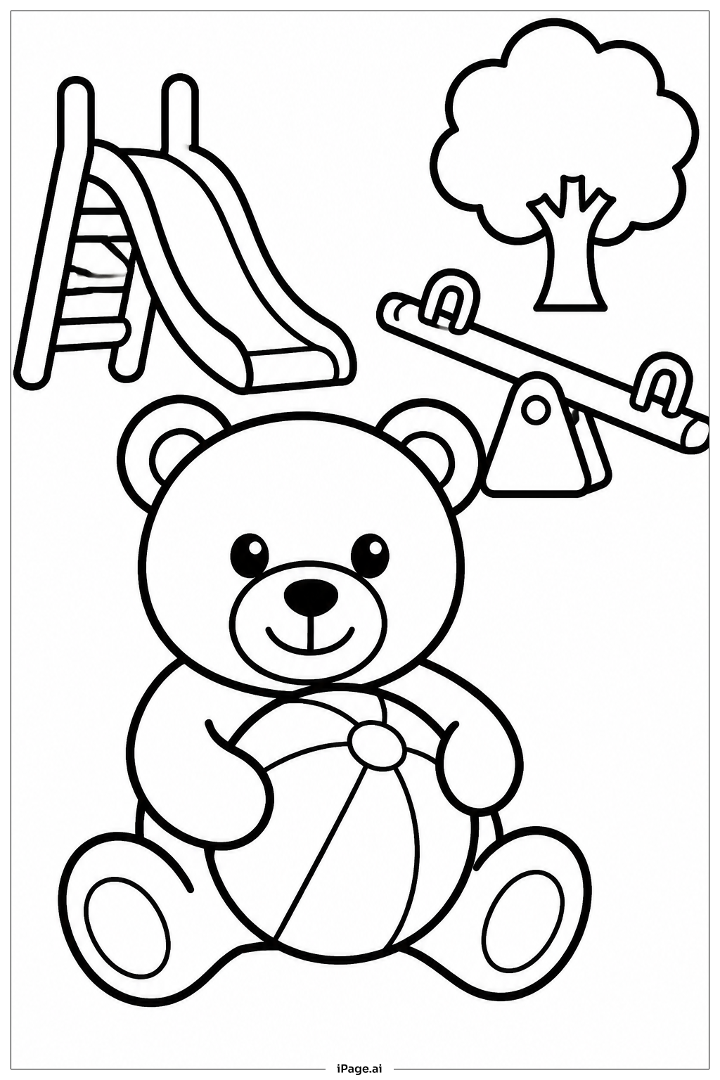 Teddy Bear Auf Dem Spielplatz Ausmalseite