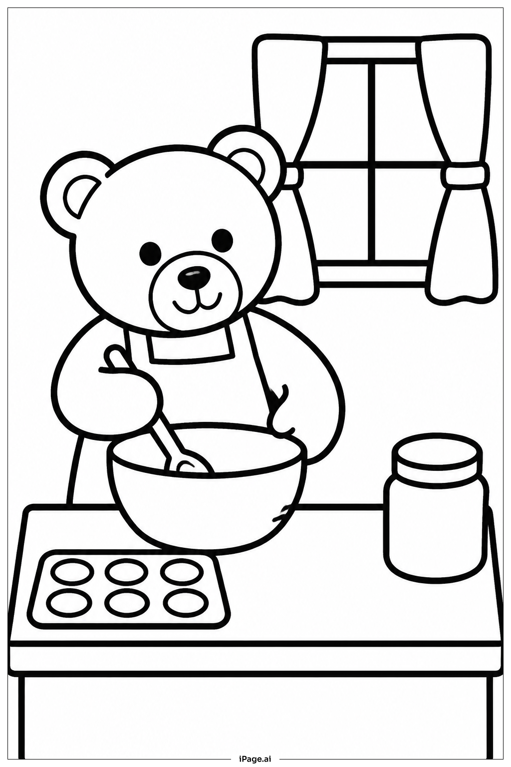  Teddy Bear Baking Cookies Ausmalseite 