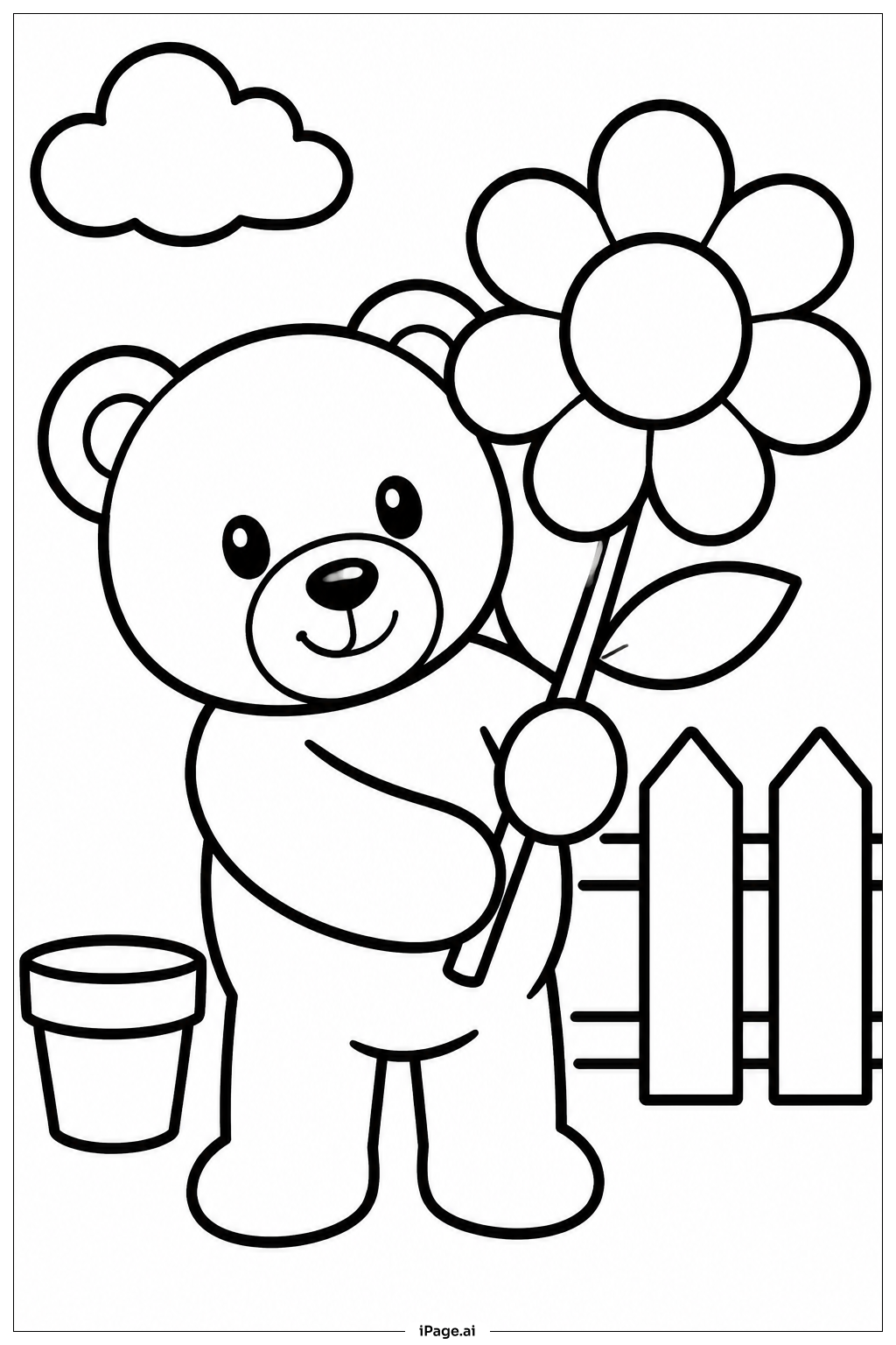  Teddy Bear Holding Flower Ausmalseite 