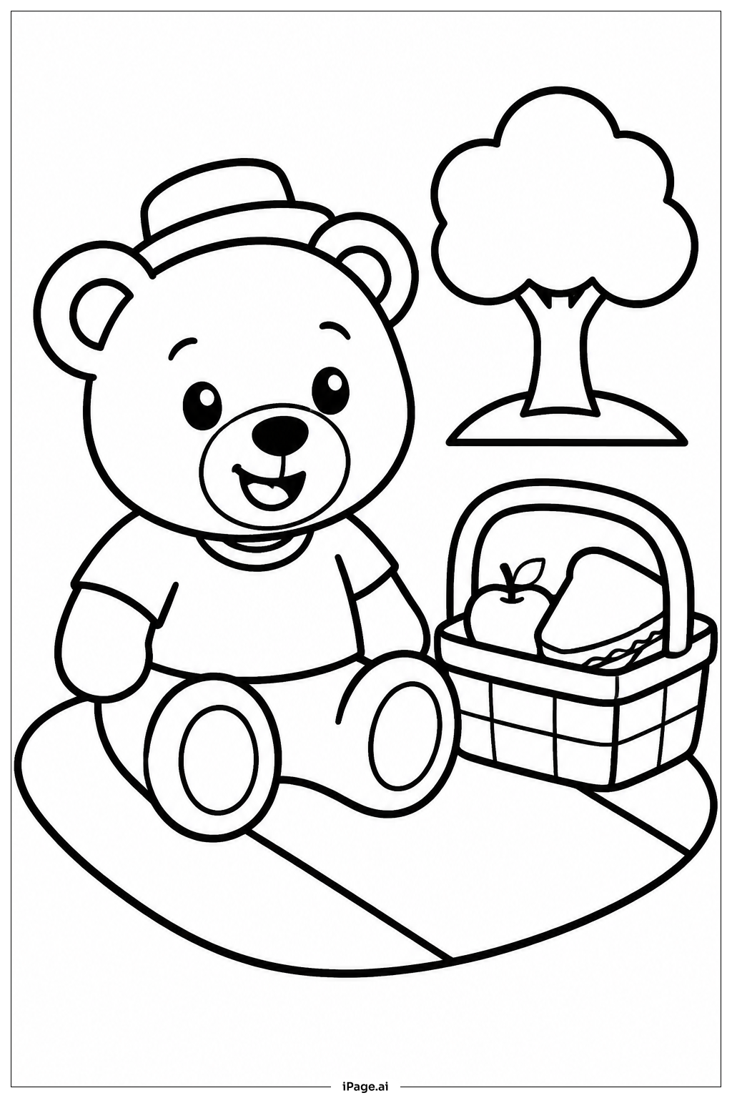テディベアのピクニックの塗り絵ページ