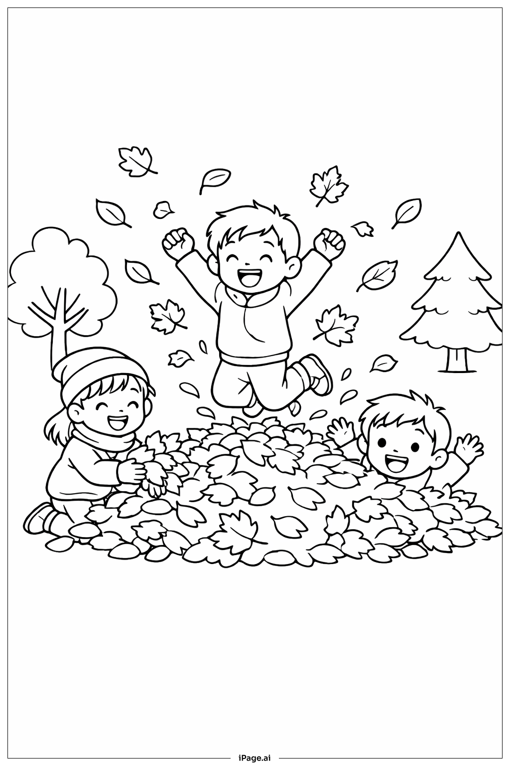  Thanksgiving Laubhaufen-Spiel Ausmalseite 