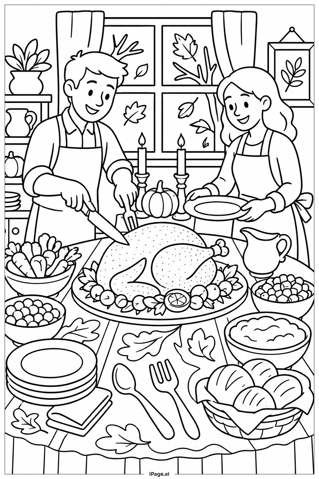  Page de coloriage Thanksgiving Table With Turkey 