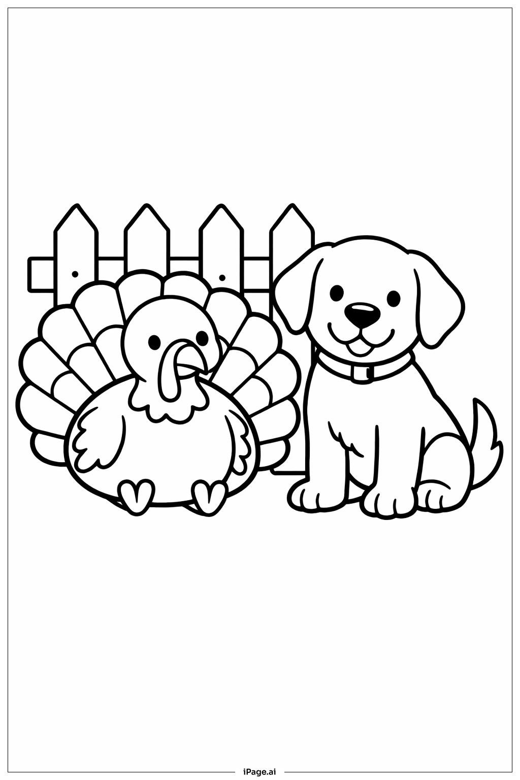  Truthahn und Hund zu Thanksgiving Ausmalseite 