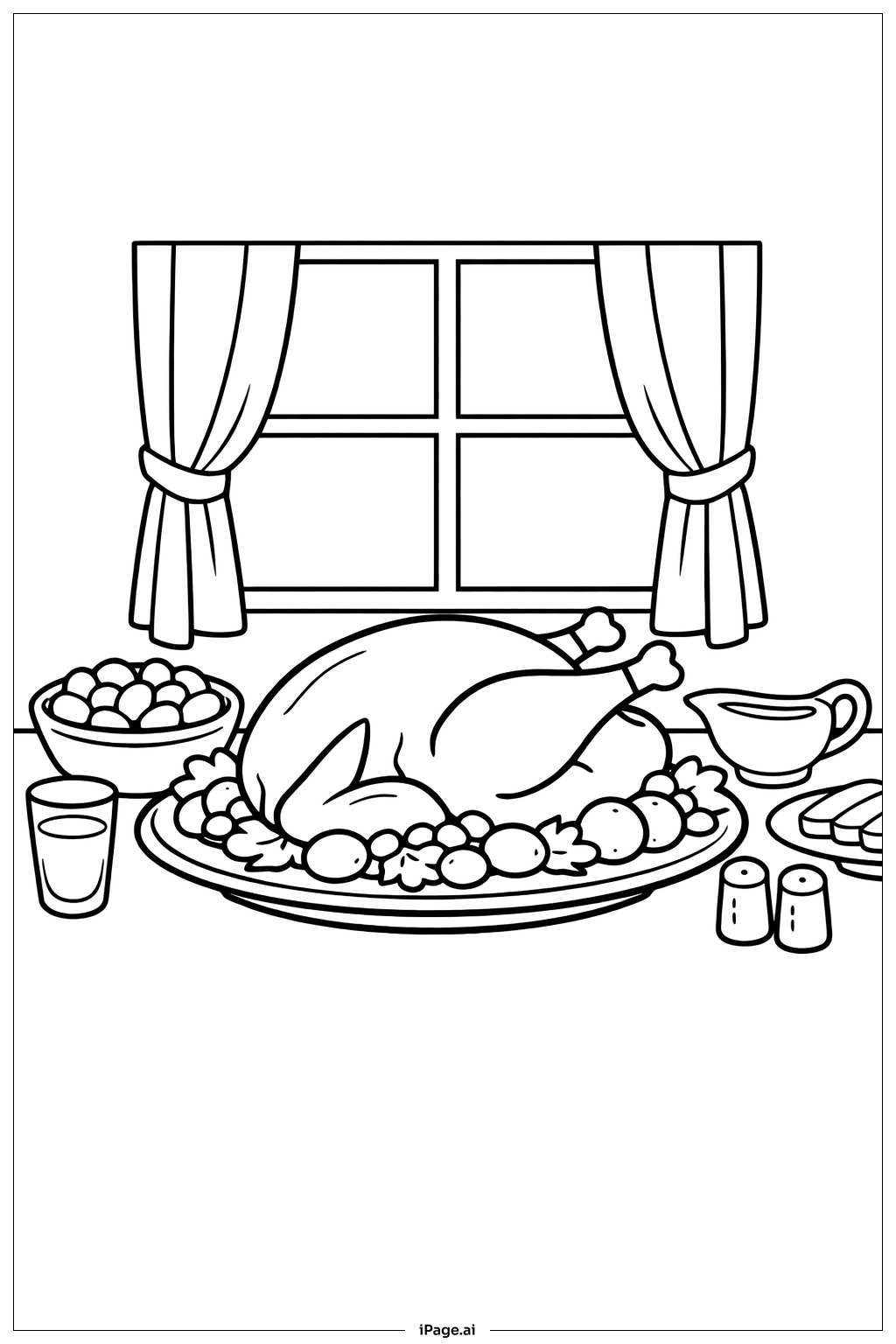  Thanksgiving Truthahn auf dem Tisch Ausmalseite 