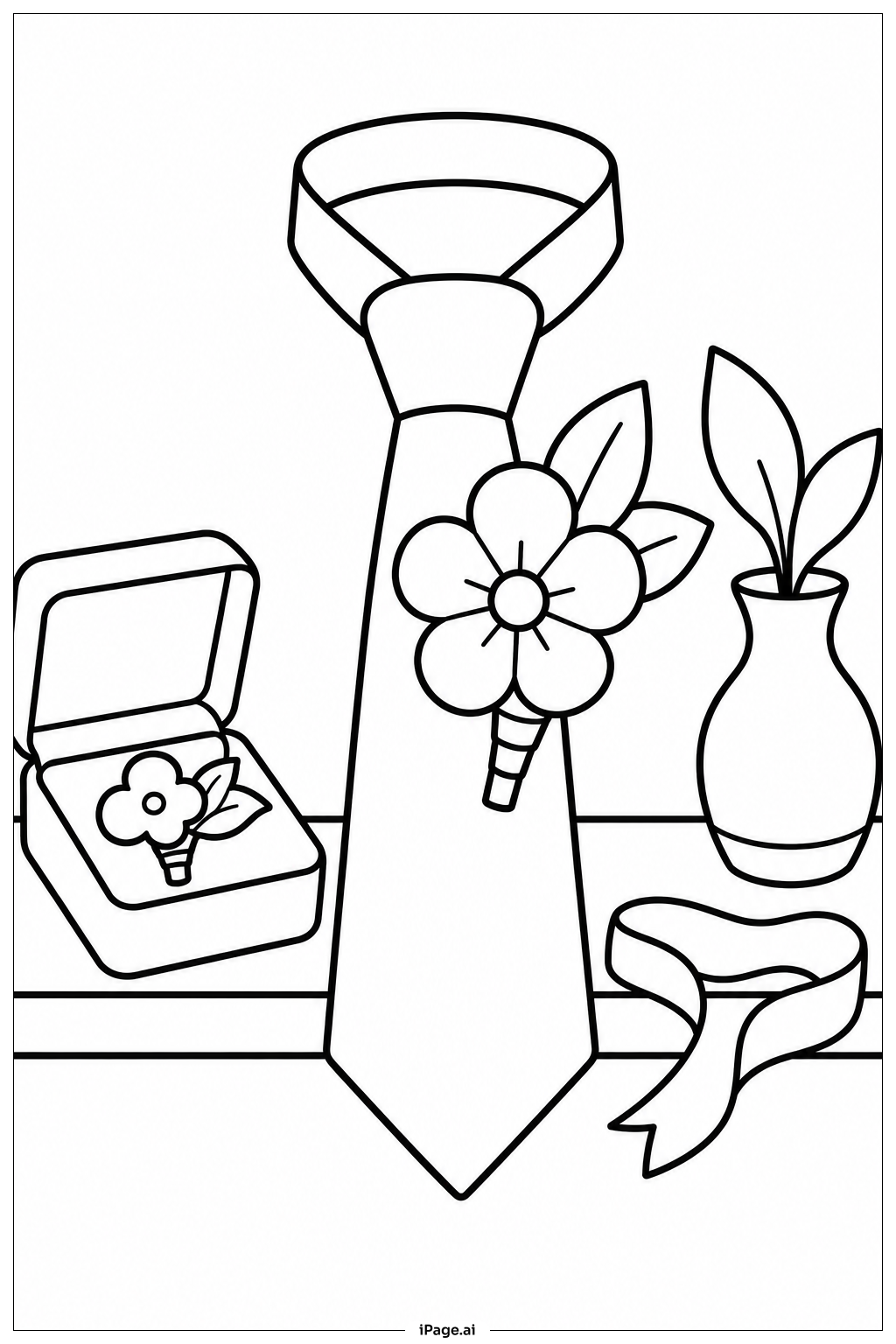 花飾りのついたネクタイの塗り絵ページ