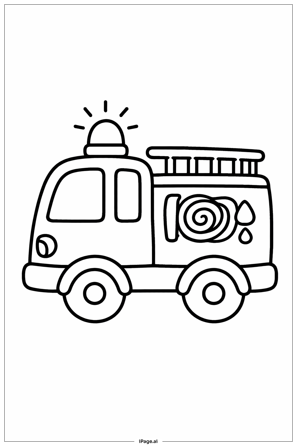  Page de coloriage Petite sirène de camion de pompiers sur le dessus 