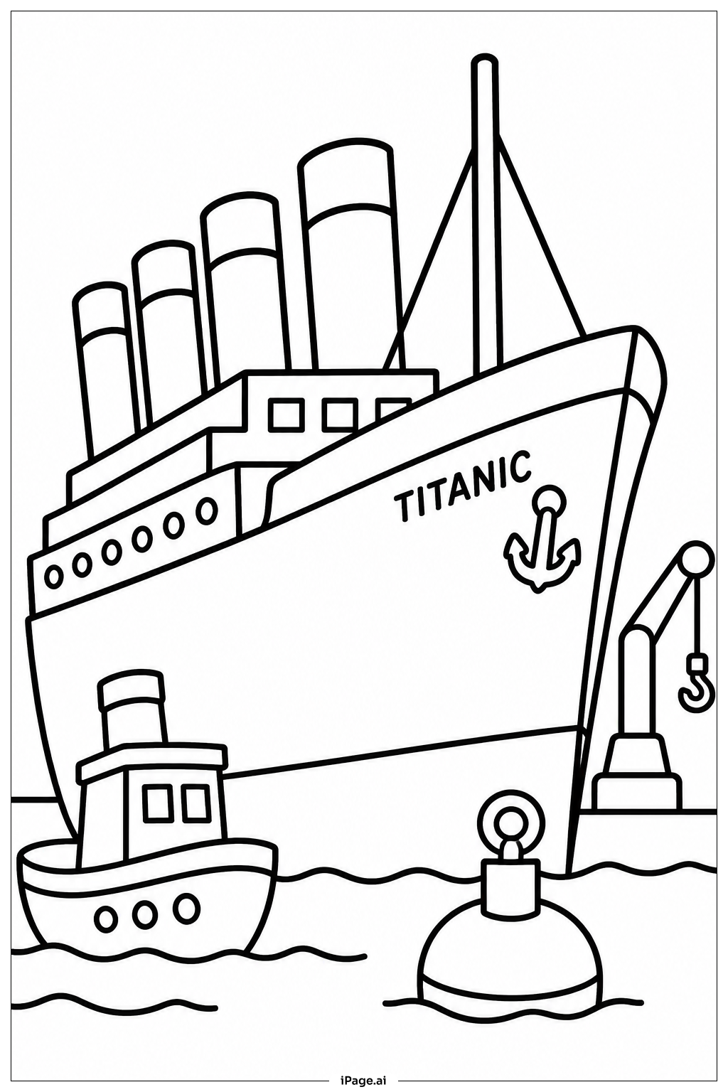 Página para colorir de Titanic e o Rebocador do Porto