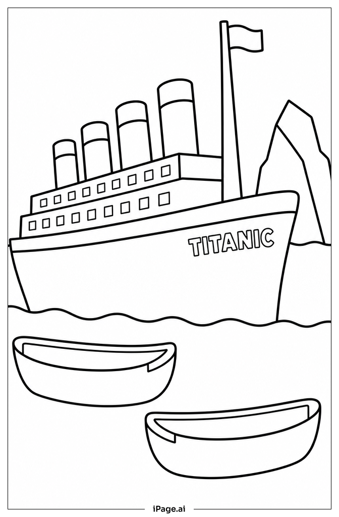  Página para colorir de Titanic e os Botes Salva-vidas 