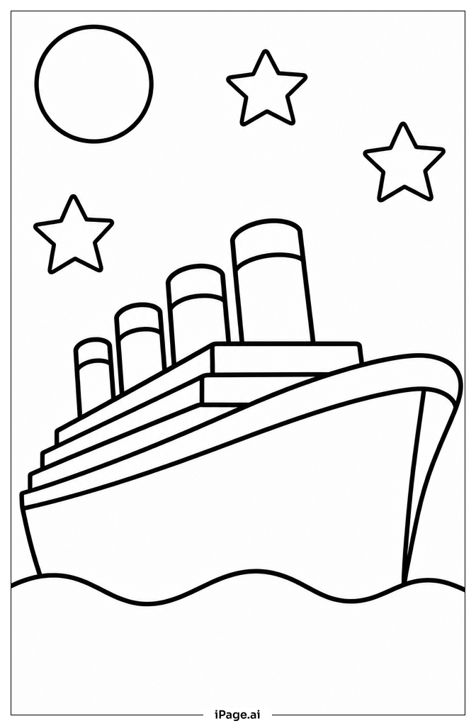 Titanic At Night Silhouette Coloring Page