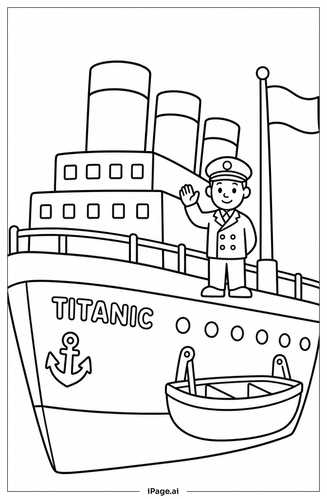  Página para colorir de Tripulação do Titanic no Convés 