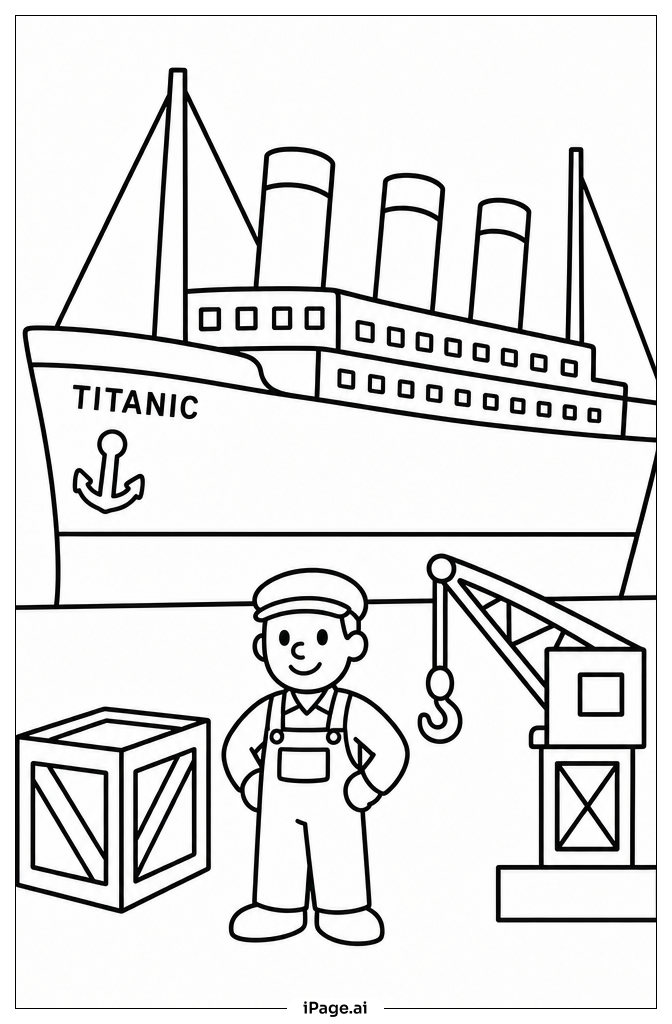 Titanic Loading Cargo Coloring Page