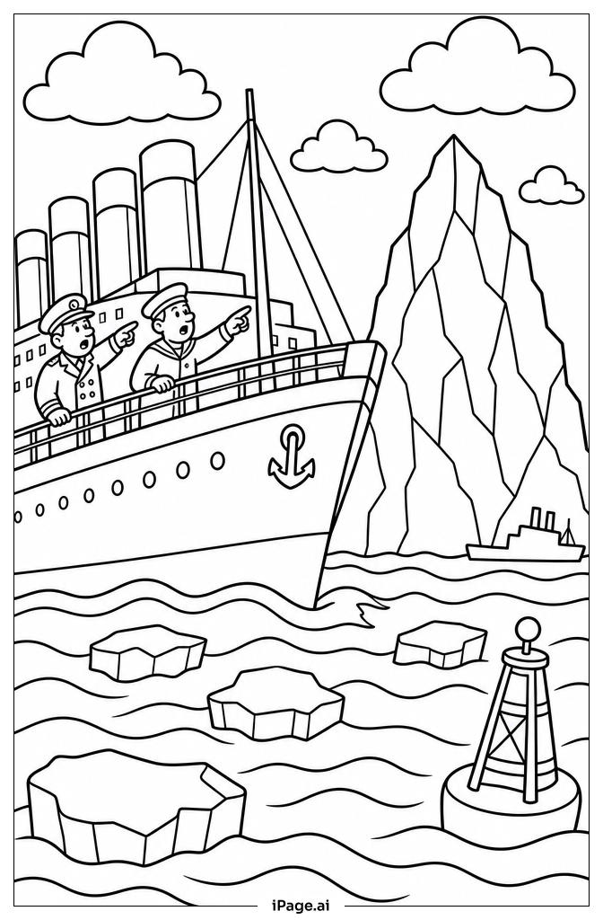  Page de coloriage Rencontre du Titanic avec l'Iceberg 
