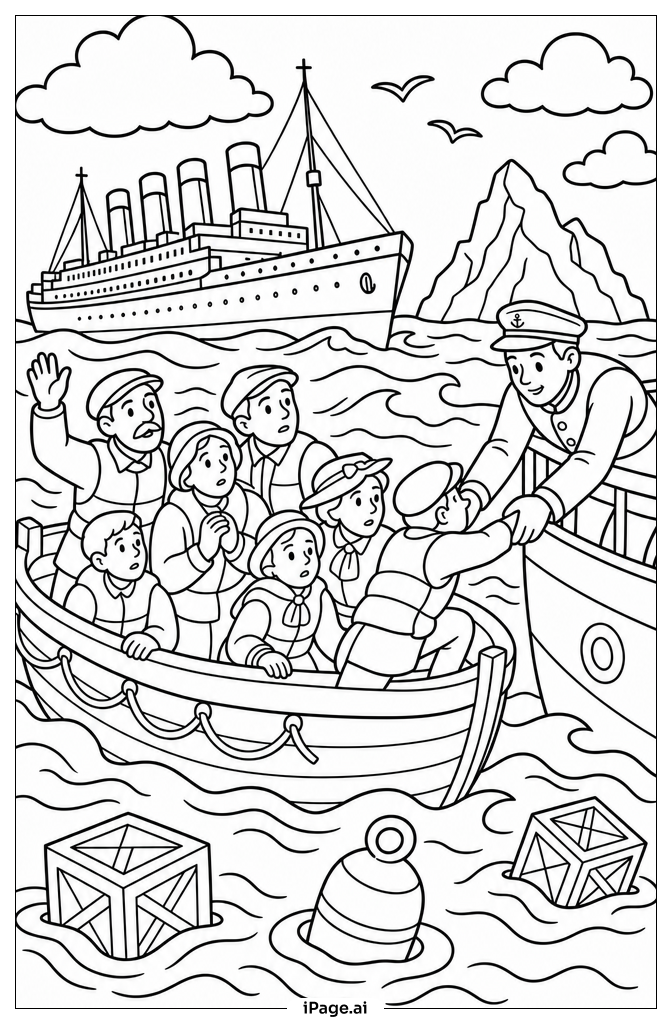 Trang tô màu Đám Đông Giải Cứu Titanic