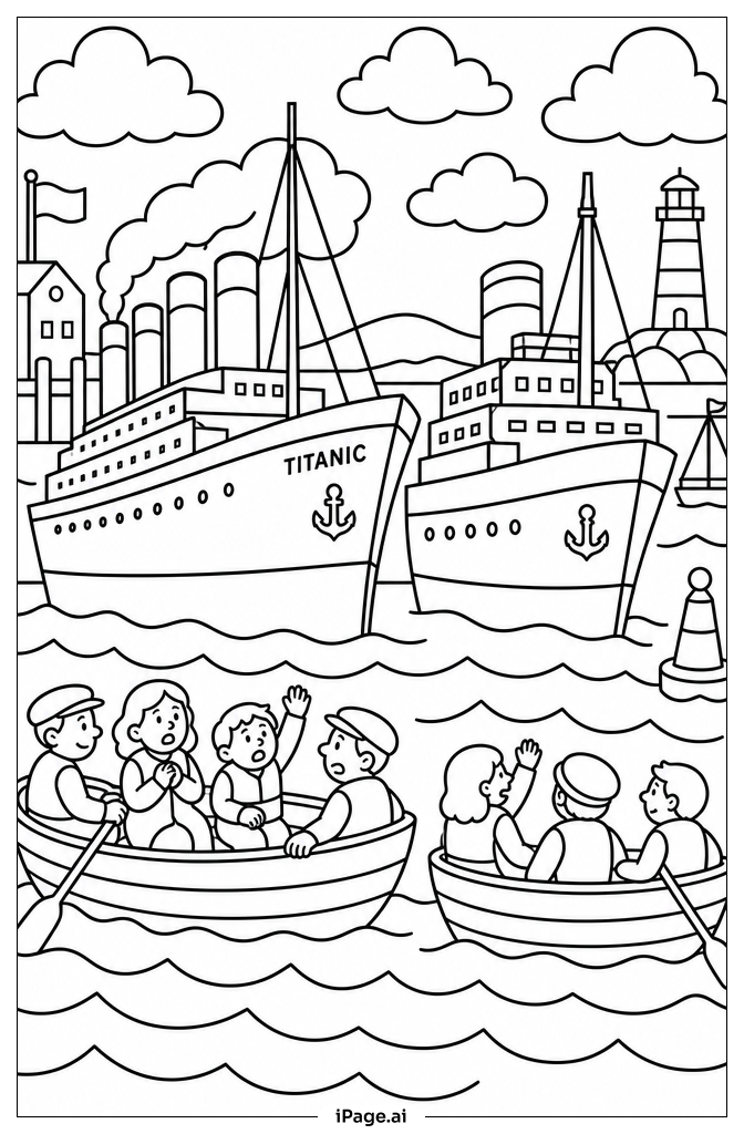  Page de coloriage Titanic — Deux Navires Se Croisant 