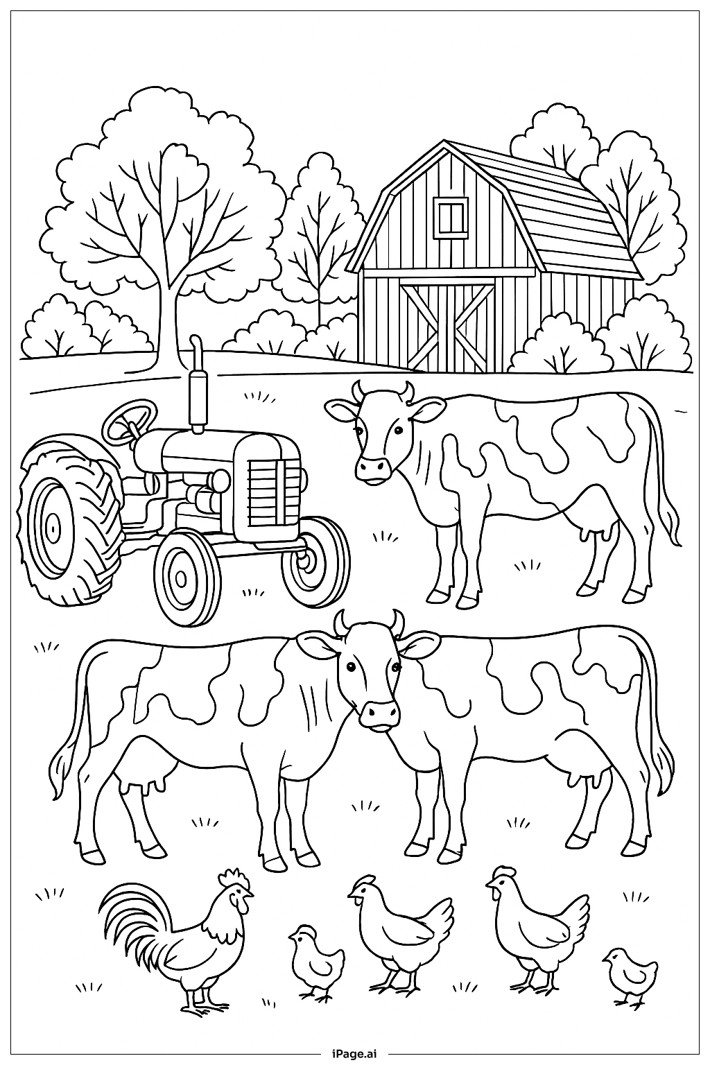  Tractor And Farm Animals Coloring Page 