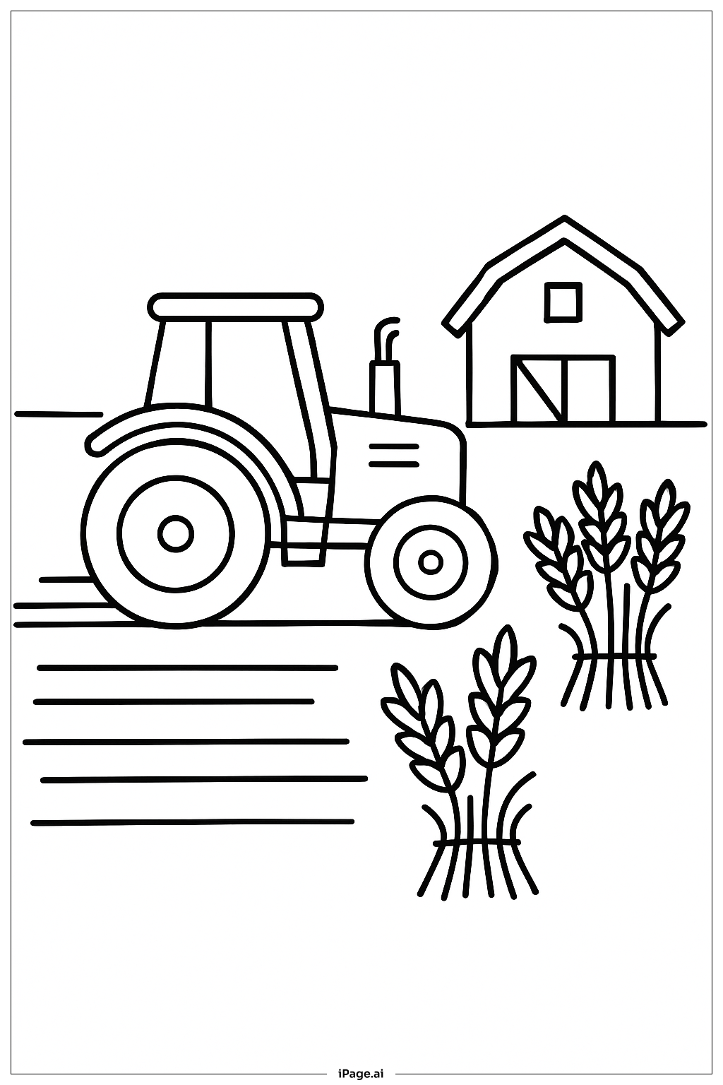  Página para colorir de Trator e Colheita 