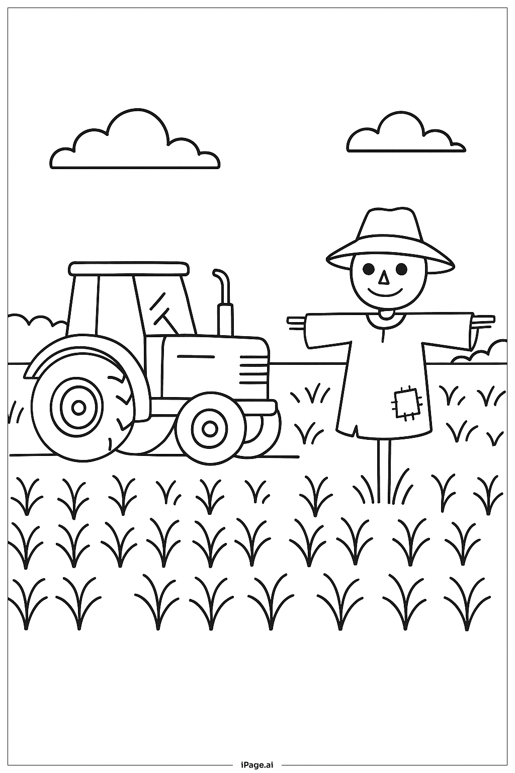  拖拉机和稻草人填色页 