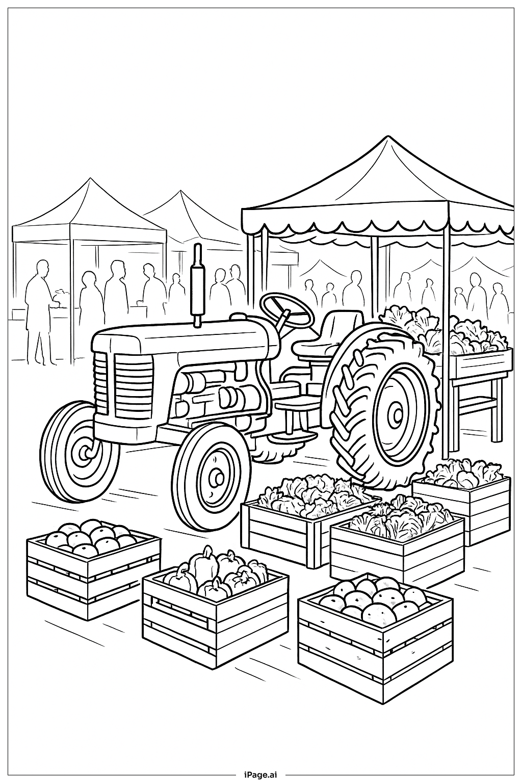  Traktor am Marktstand Ausmalseite 