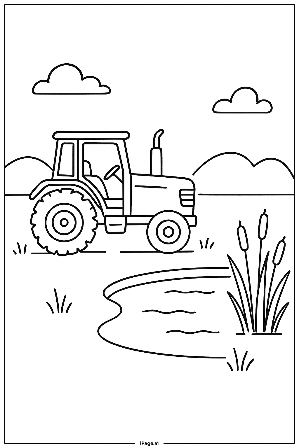  연못가의 트랙터 색칠공부 페이지 