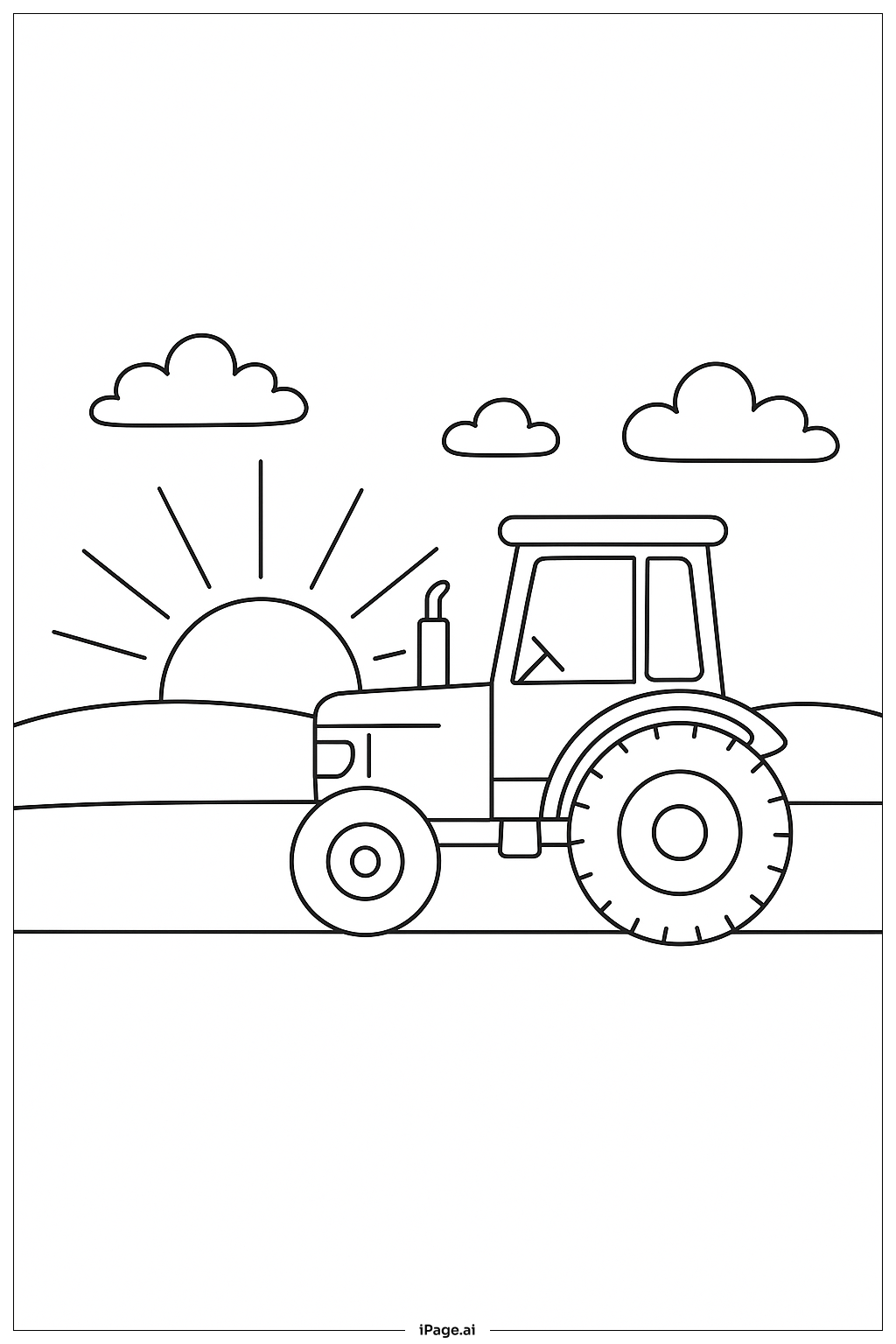  日出时的拖拉机填色页 