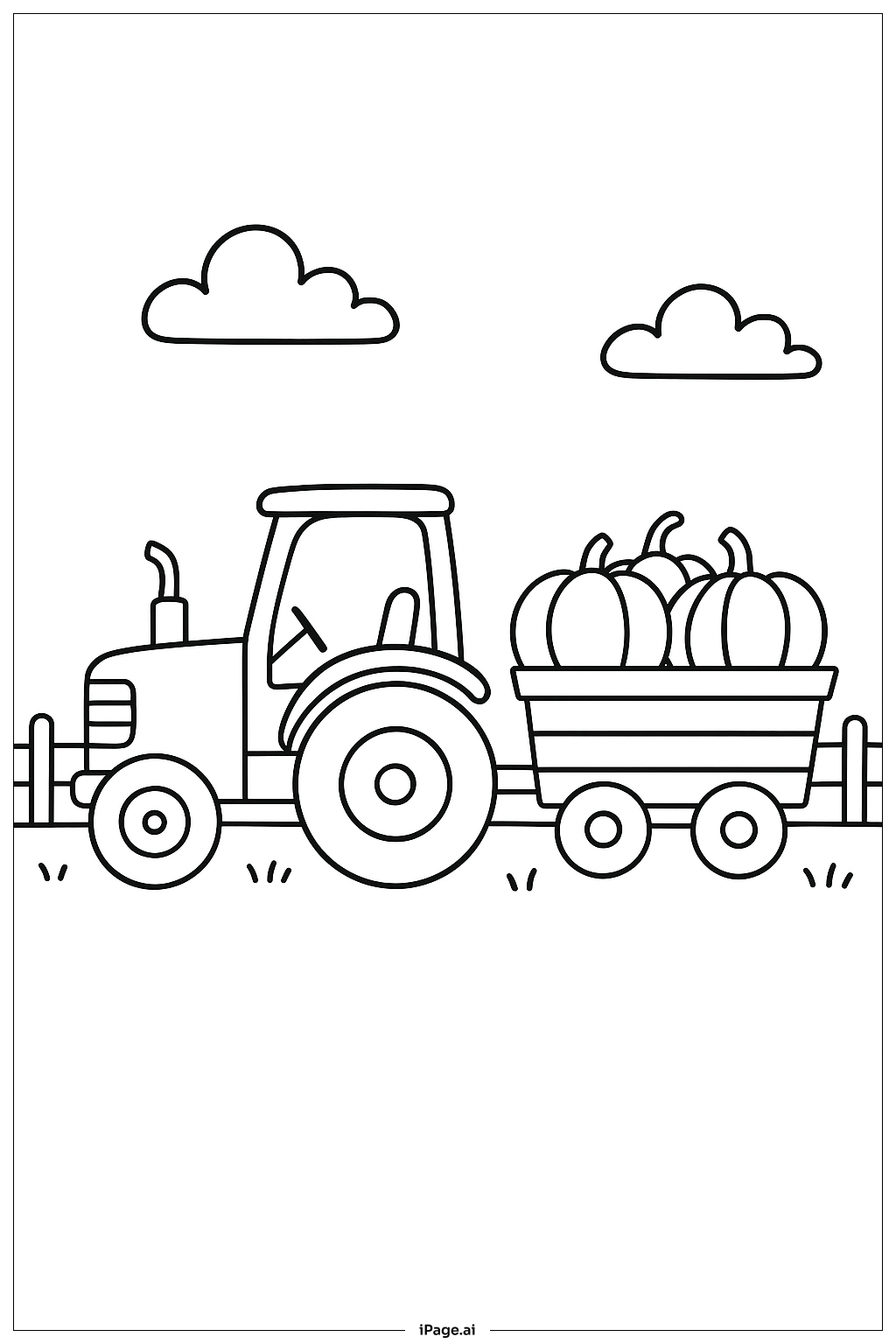  Traktor mit Kürbissen Ausmalseite 