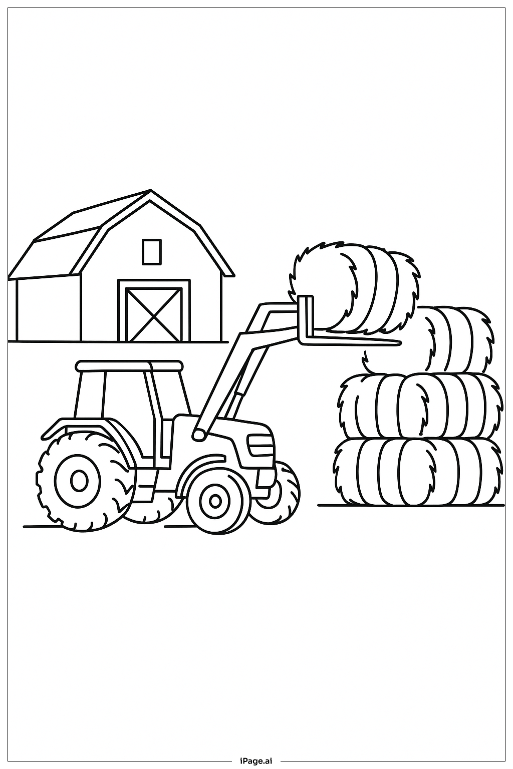  拖拉机装载干草填色页 