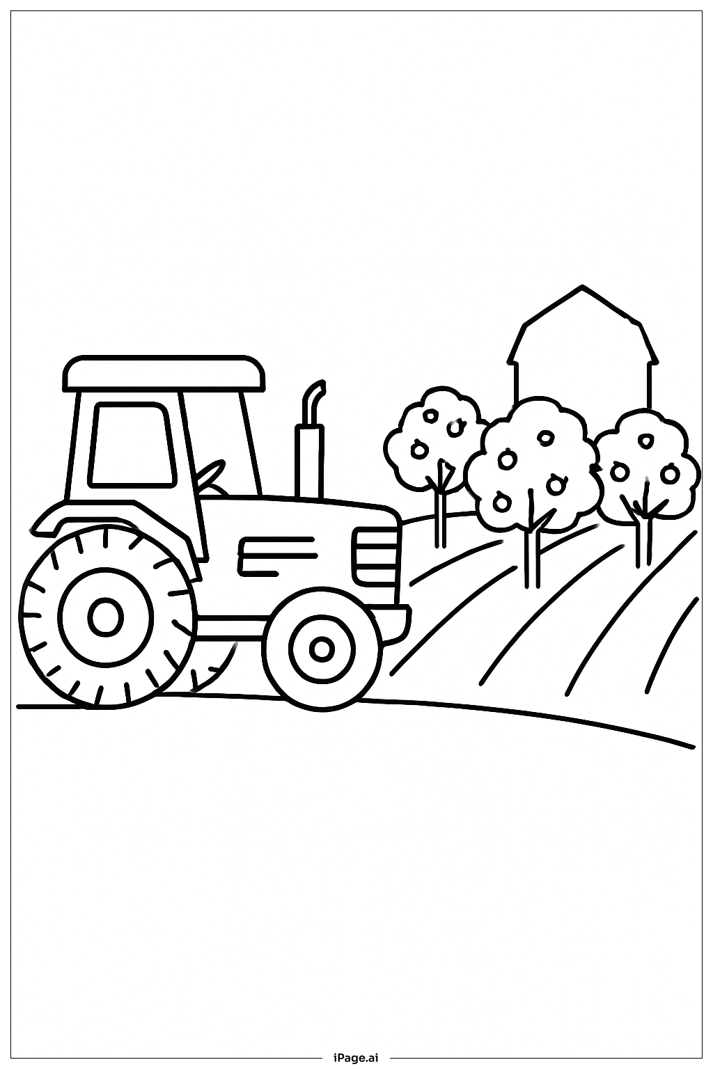  Traktor neben Obstgarten Ausmalseite 